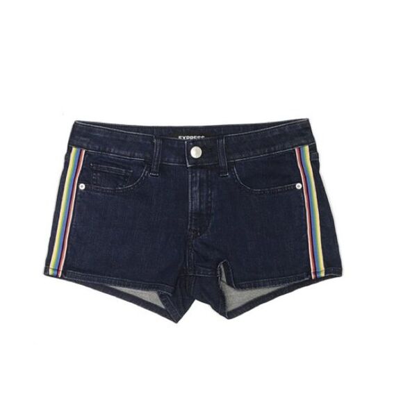 Express Rainbow Side Stripe Relaxed Low Rise Shortie Shorts - Size 8 - Picture 1 of 13
